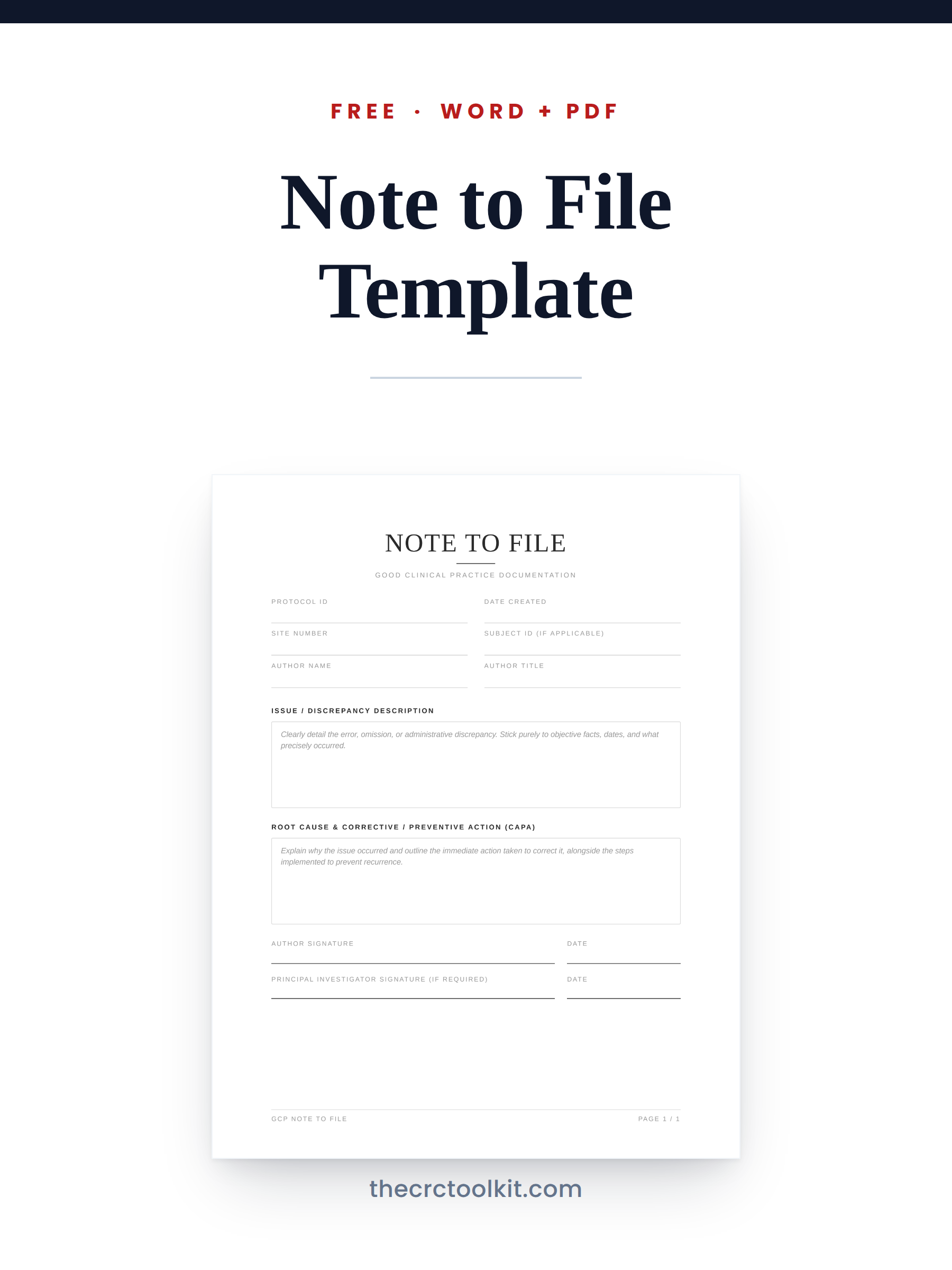 GCP Note to File Template preview